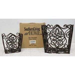 NEW Southern Living The Rosedale Plant Holder 40400 2 Pc Set Black Iron Square